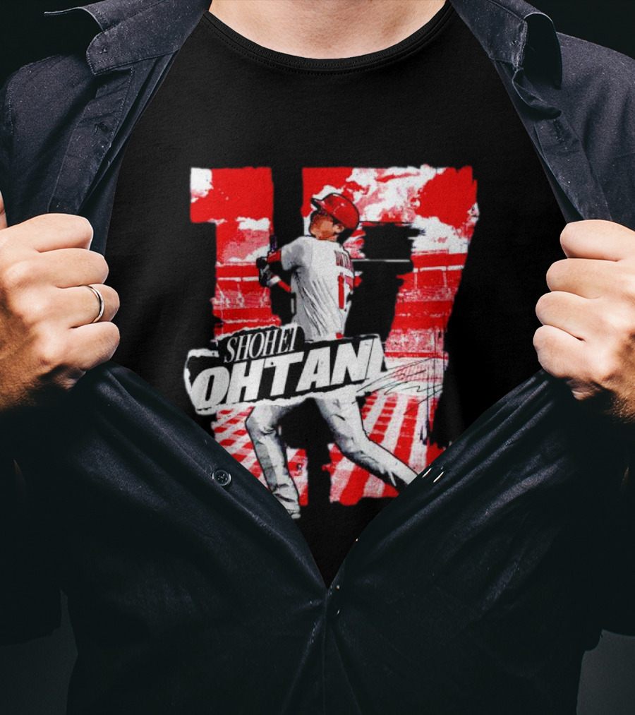 Shohei Ohtani Los Angeles Baseball 17 Cartoon Signature T-Shirt