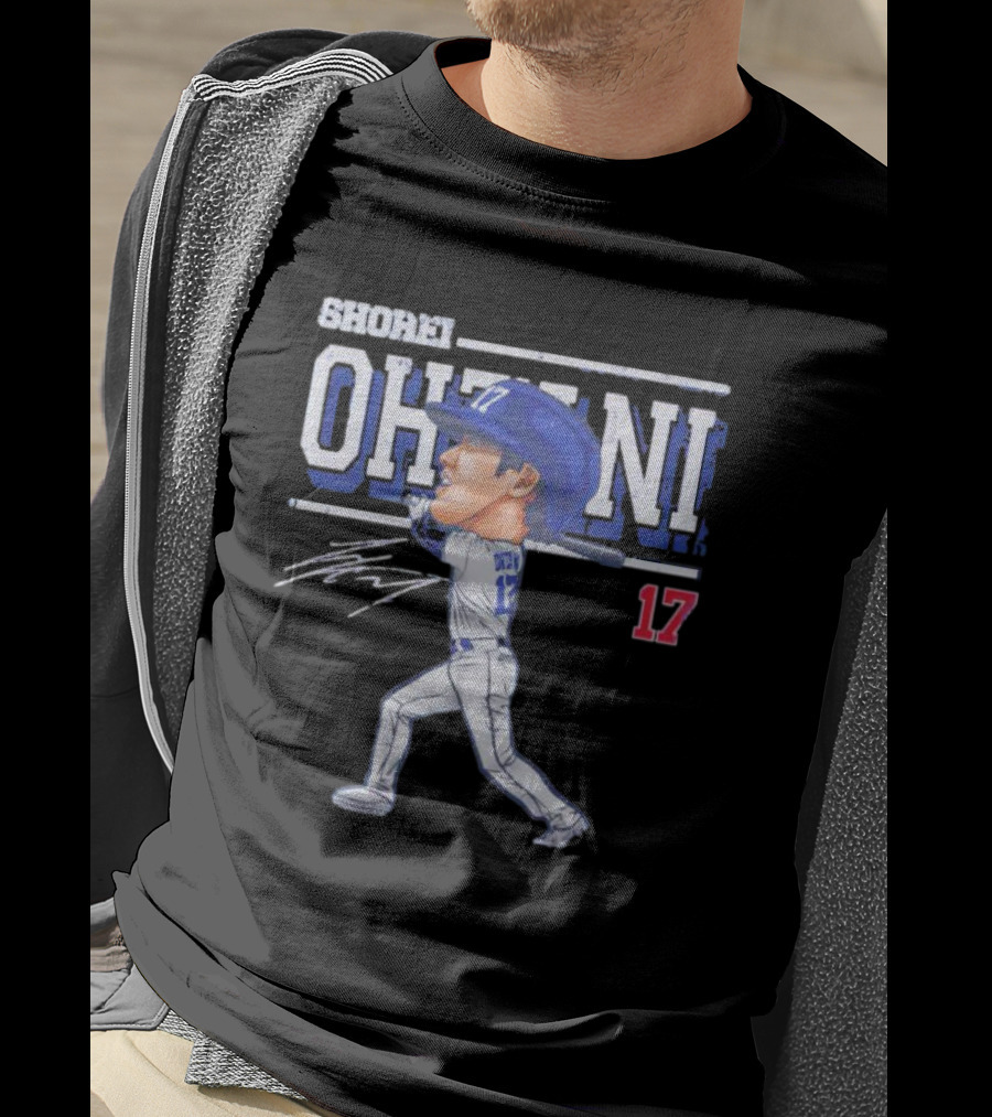 Shohei Ohtani Cartoon Signature 17 Batter Baseball T-Shirt
