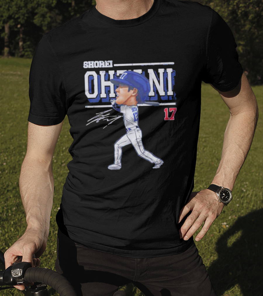 Shohei Ohtani Cartoon Signature 17 Batter Baseball T-Shirt