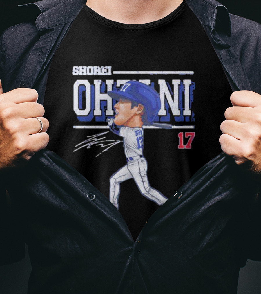 Shohei Ohtani Cartoon Signature 17 Batter Baseball T-Shirt