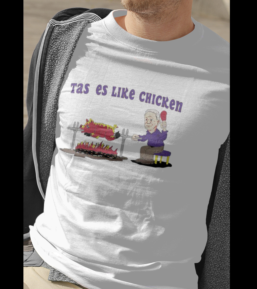 Tastes Like Chicken LSU Tiger Roasting With Cartoon Man Eating T-Shirt