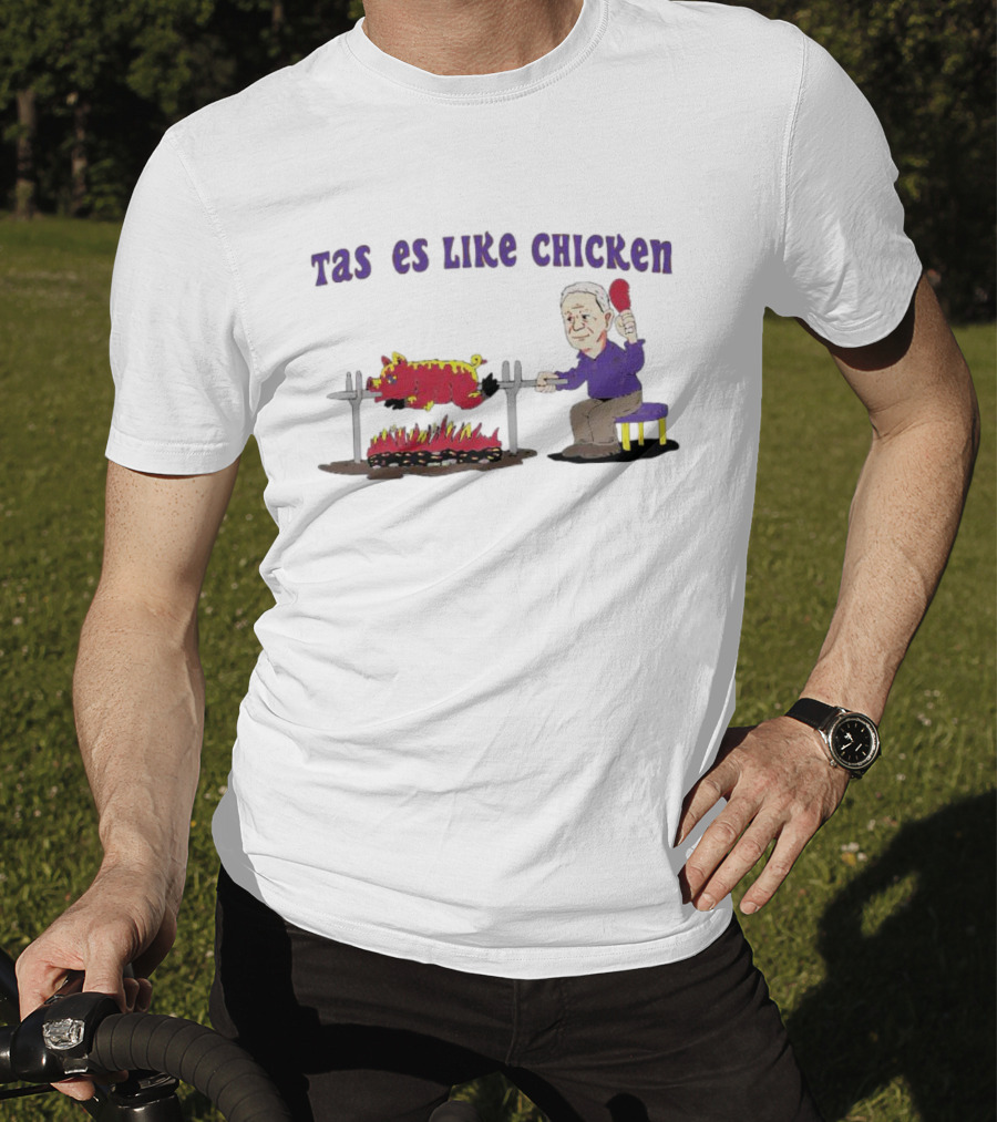 Tastes Like Chicken LSU Tiger Roasting With Cartoon Man Eating T-Shirt