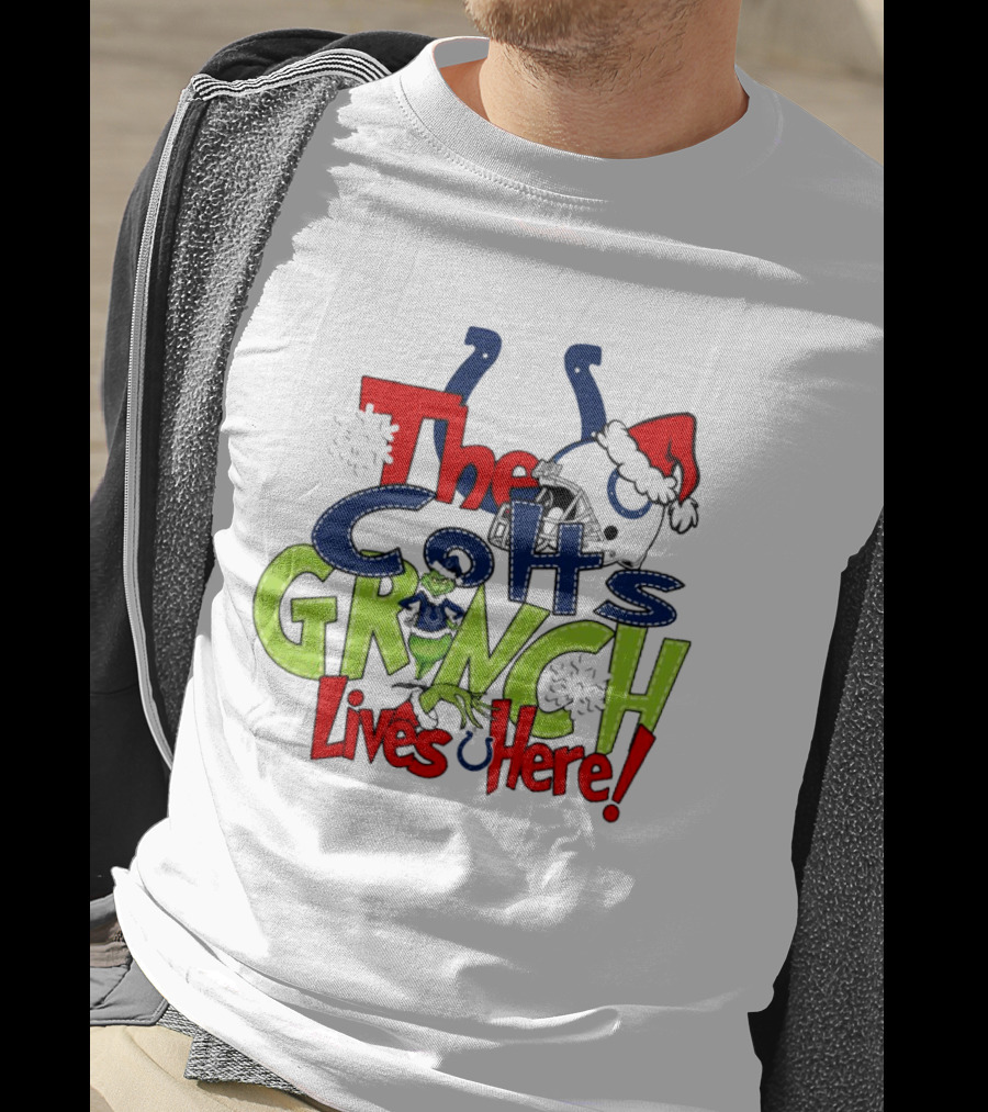 The Colts Grinch Lives Here Christmas Helmet Santa Hat T-Shirt
