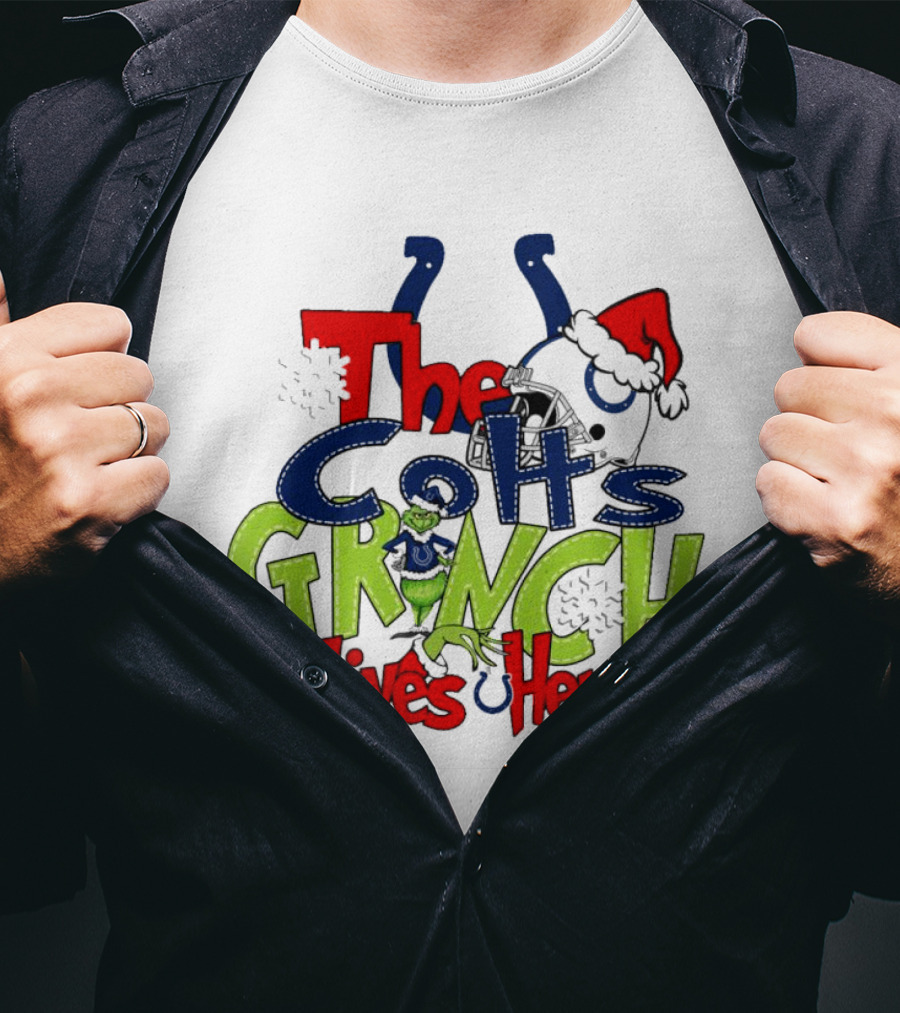 The Colts Grinch Lives Here Christmas Helmet Santa Hat T-Shirt