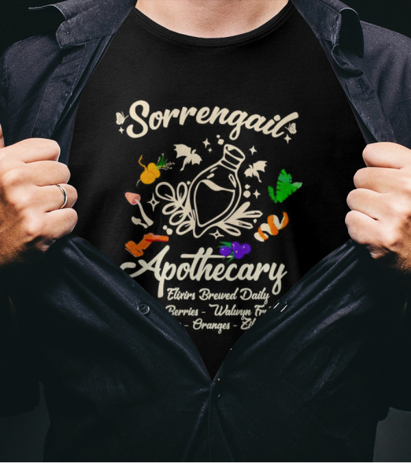 Sorrengail Apothecary Elixirs Brewed Daily Fonilee Berries Waluyn Fruit Tarsilla Leaves Oranges Zihna Root T-Shirt