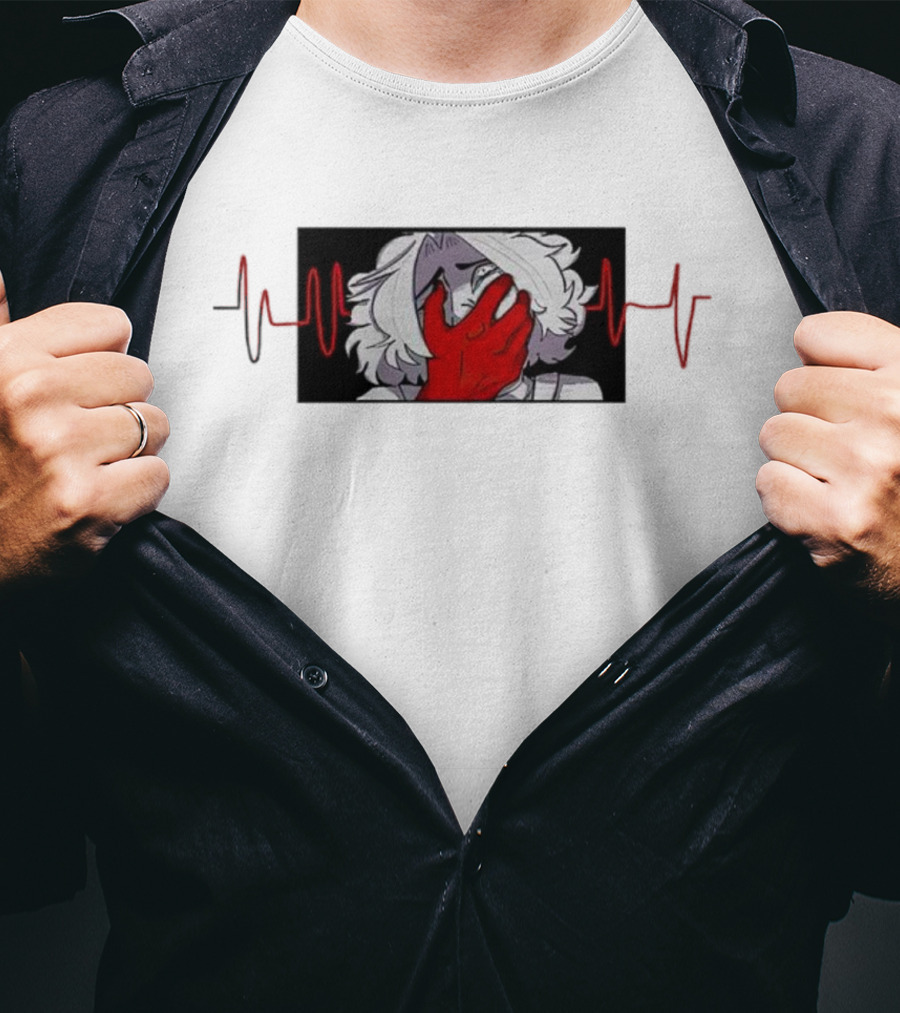 Area Unknown Guqqie New Anime Character With Red Hand And Heartbeat Line T-Shirt