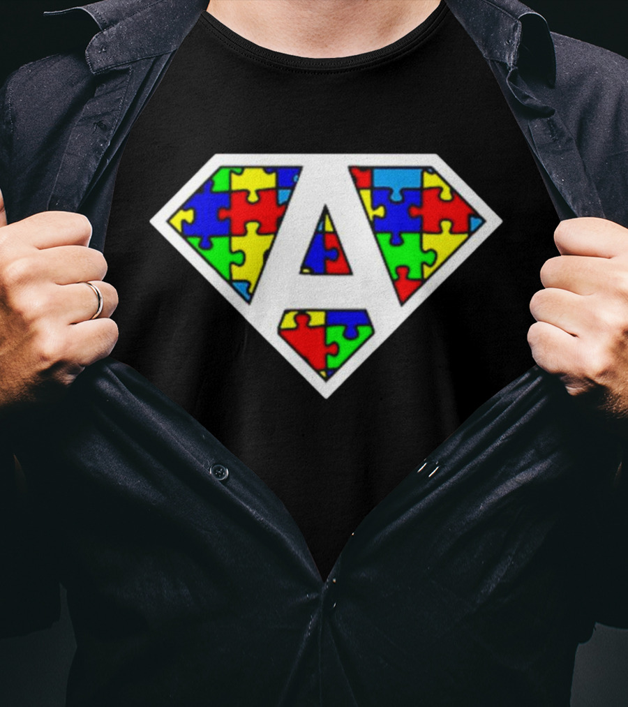 Autism Awareness Superhero Puzzle Emblem T-Shirt
