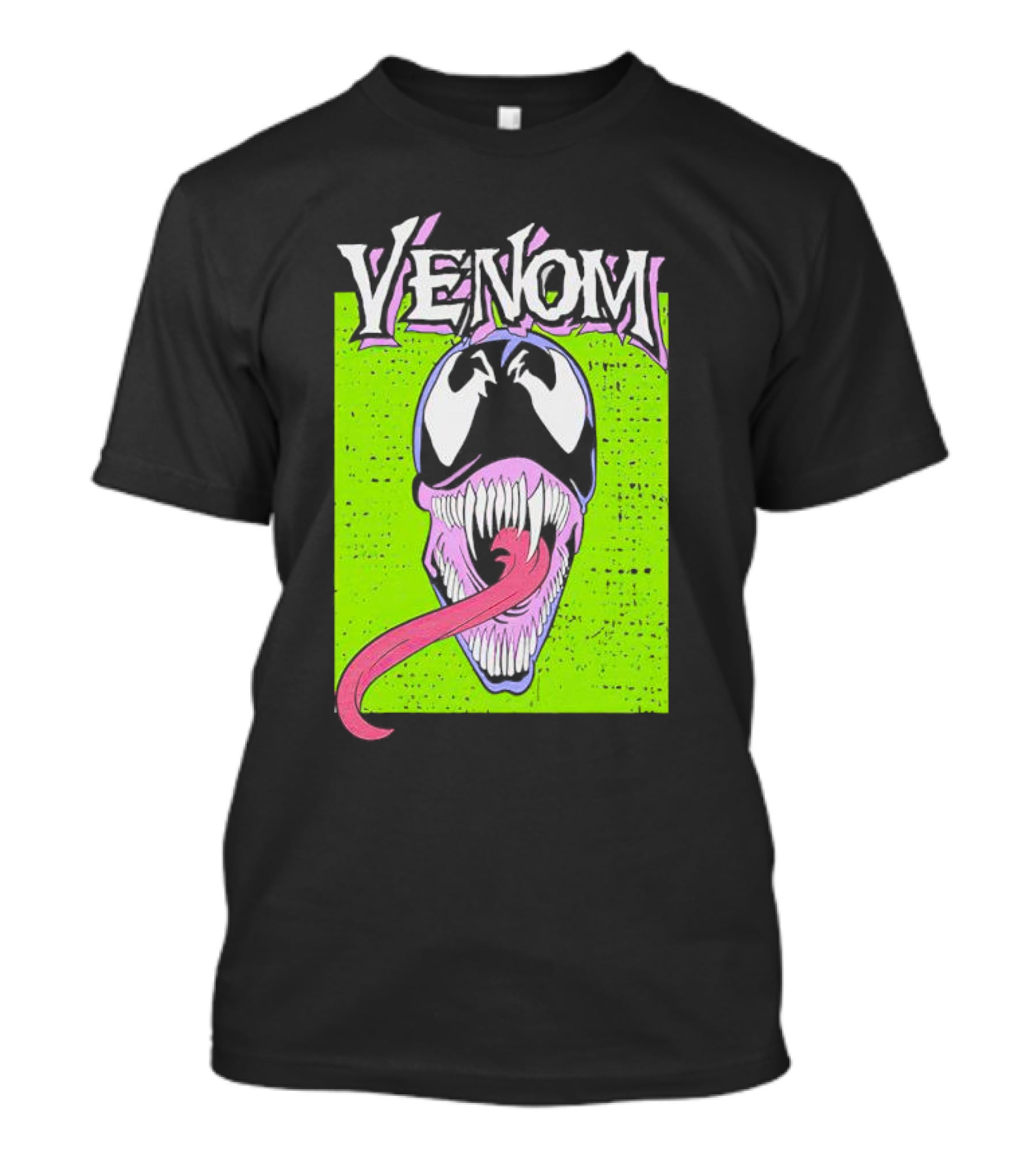 Venom Marvel Neon Pink Tongue Green Background T-Shirt
