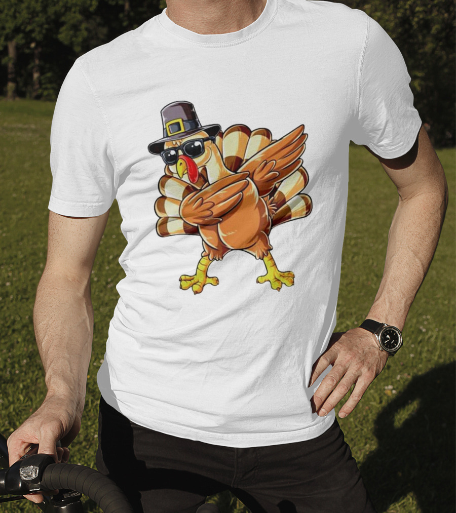 Thanksgiving Turkey Dabbing With Pilgrim Hat And Sunglasses T-Shirt