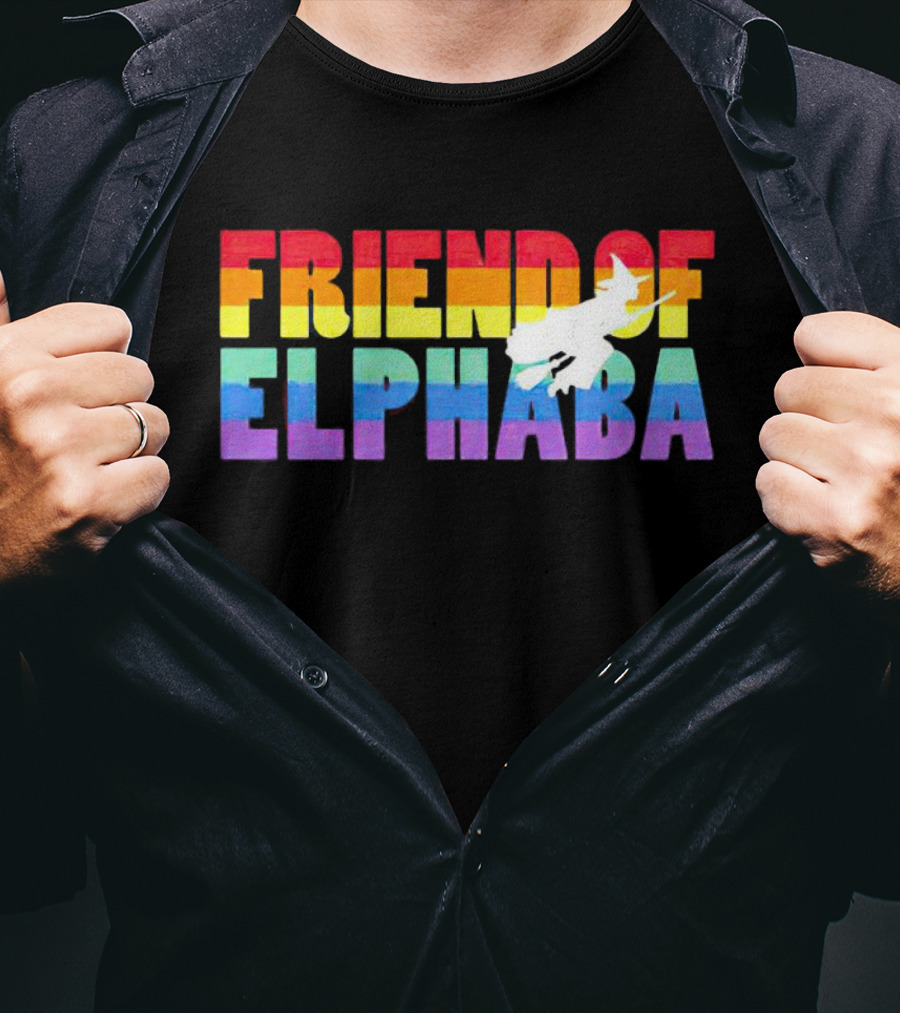 Friend Of Elphaba Pride Rainbow Flying Witch T-Shirt