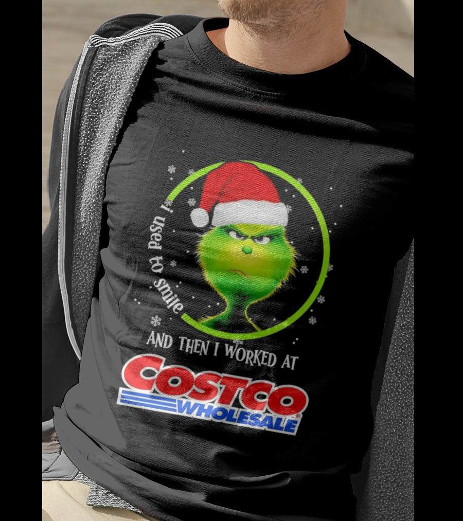 Grinch I Used To Smile And Then I Worked At Costco Wholesale Santa Hat Snowflakes T-Shirt