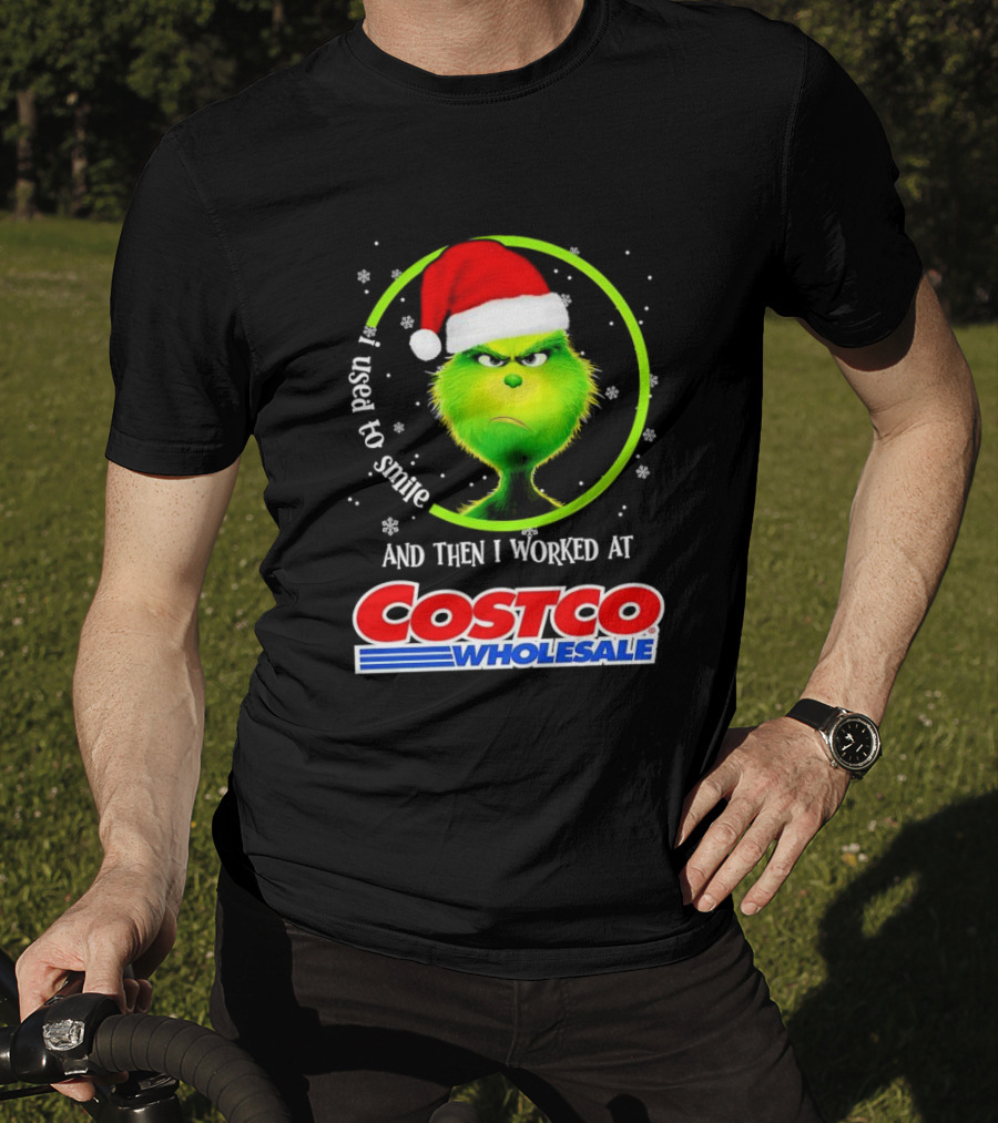 Grinch I Used To Smile And Then I Worked At Costco Wholesale Santa Hat Snowflakes T-Shirt