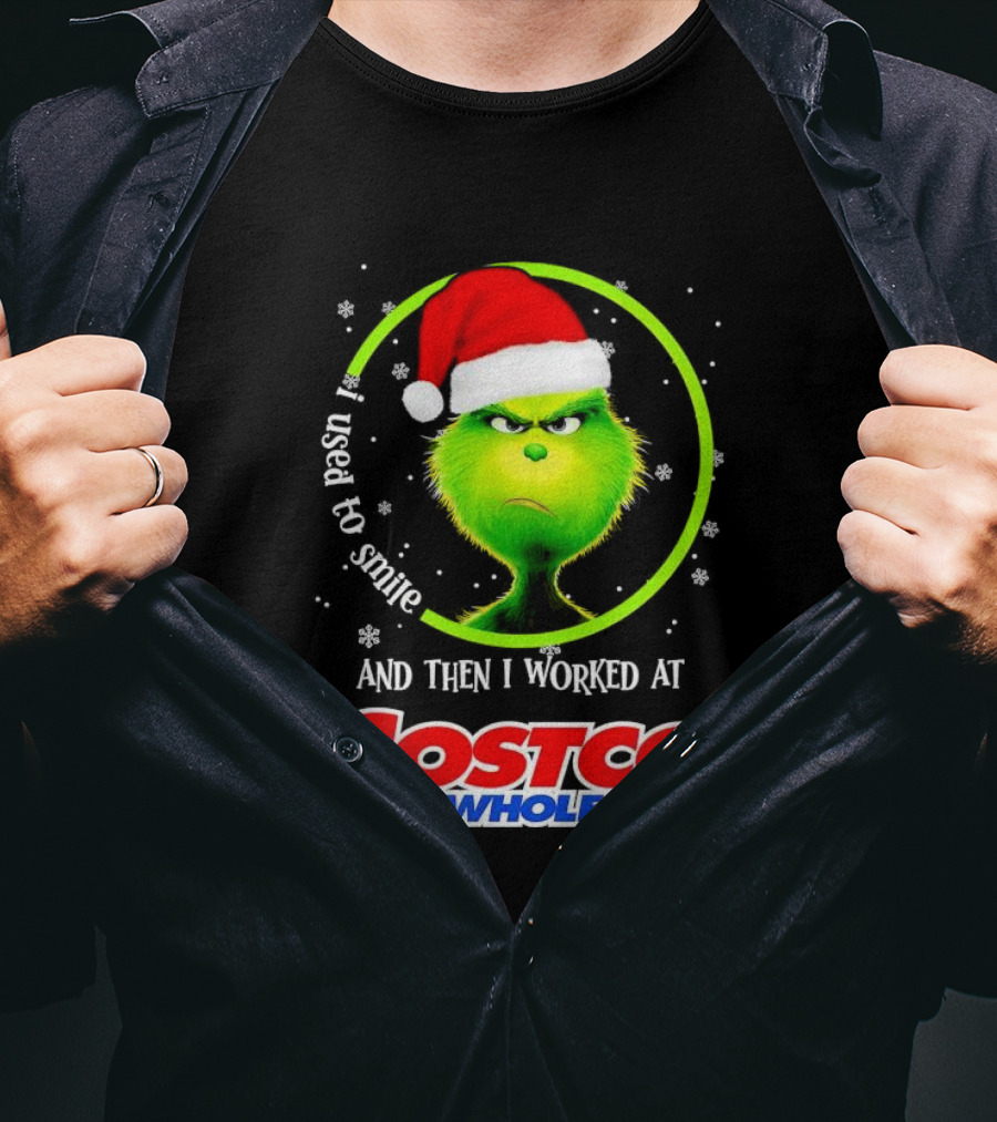 Grinch I Used To Smile And Then I Worked At Costco Wholesale Santa Hat Snowflakes T-Shirt