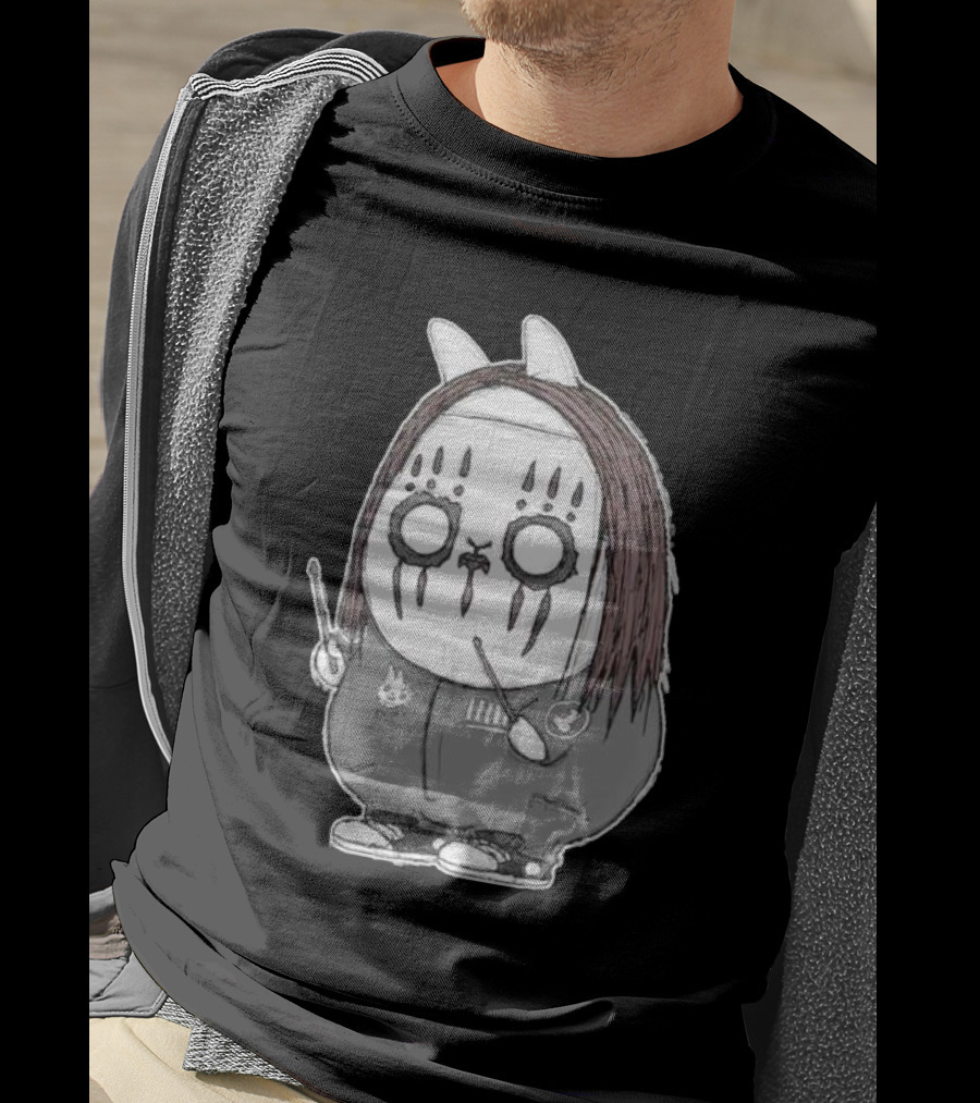 Joey Jordison Fuuki Bunny Drummer Character With Long Hair And Drumsticks T-Shirt