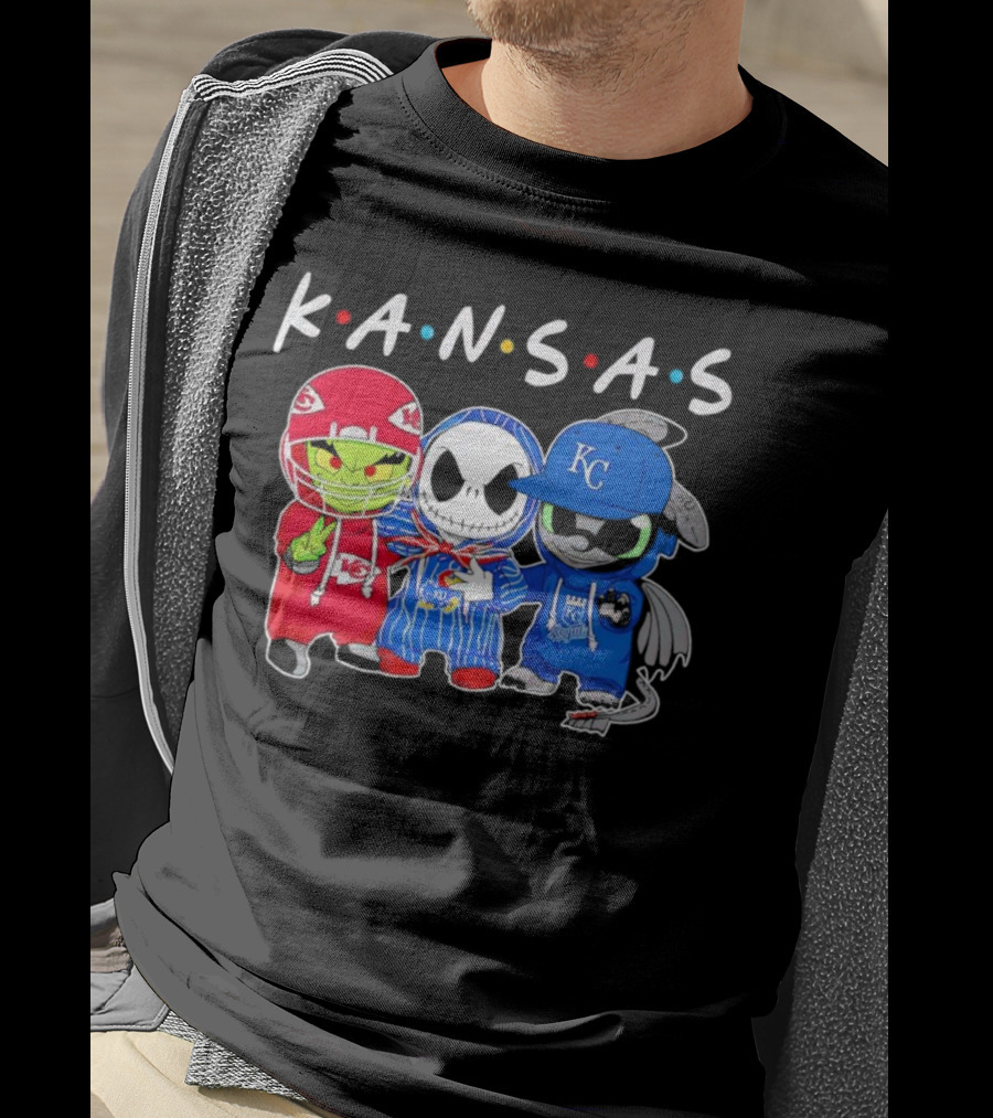 KANSAS Sports Characters Grinch Jack Skellington Toothless Chiefs Royals Jayhawks T-Shirt