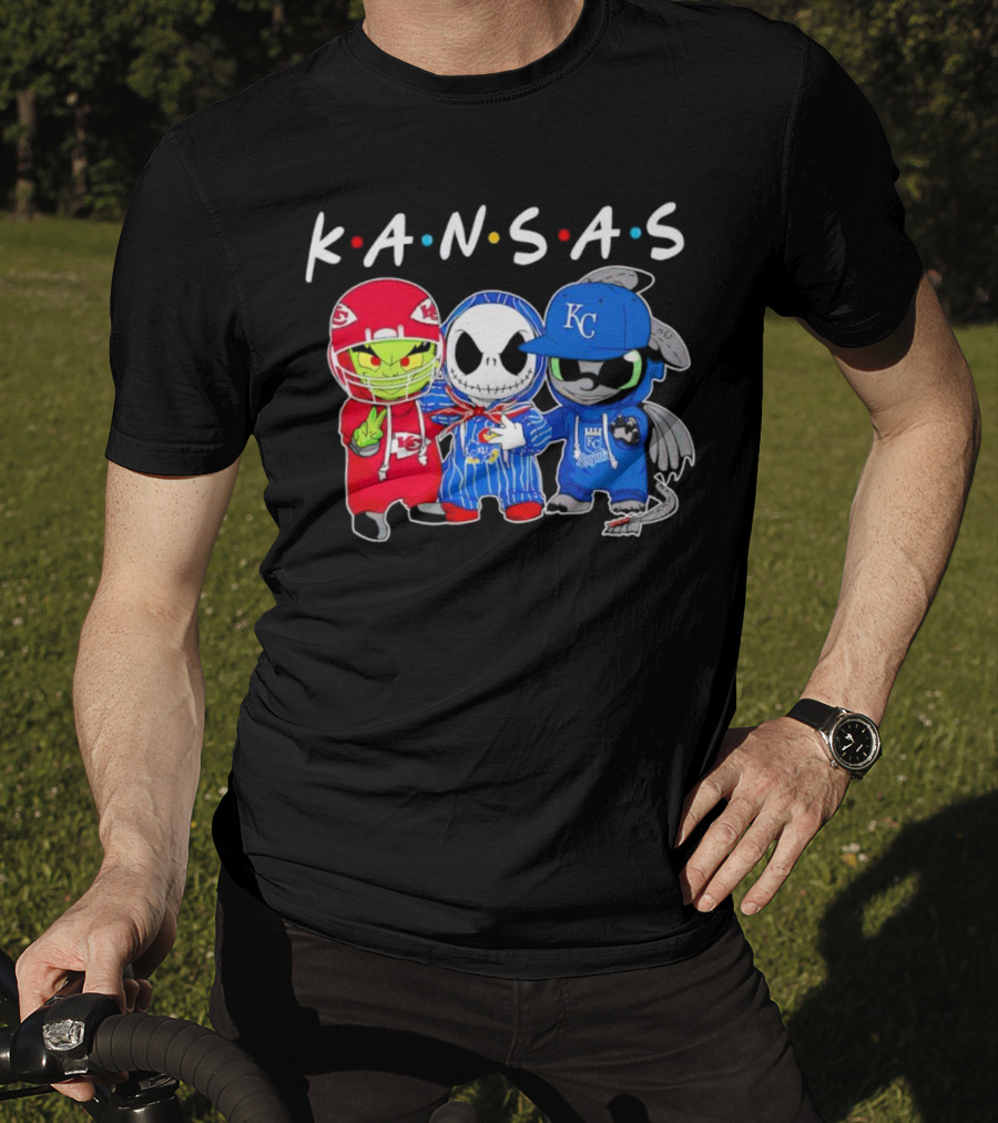 KANSAS Sports Characters Grinch Jack Skellington Toothless Chiefs Royals Jayhawks T-Shirt