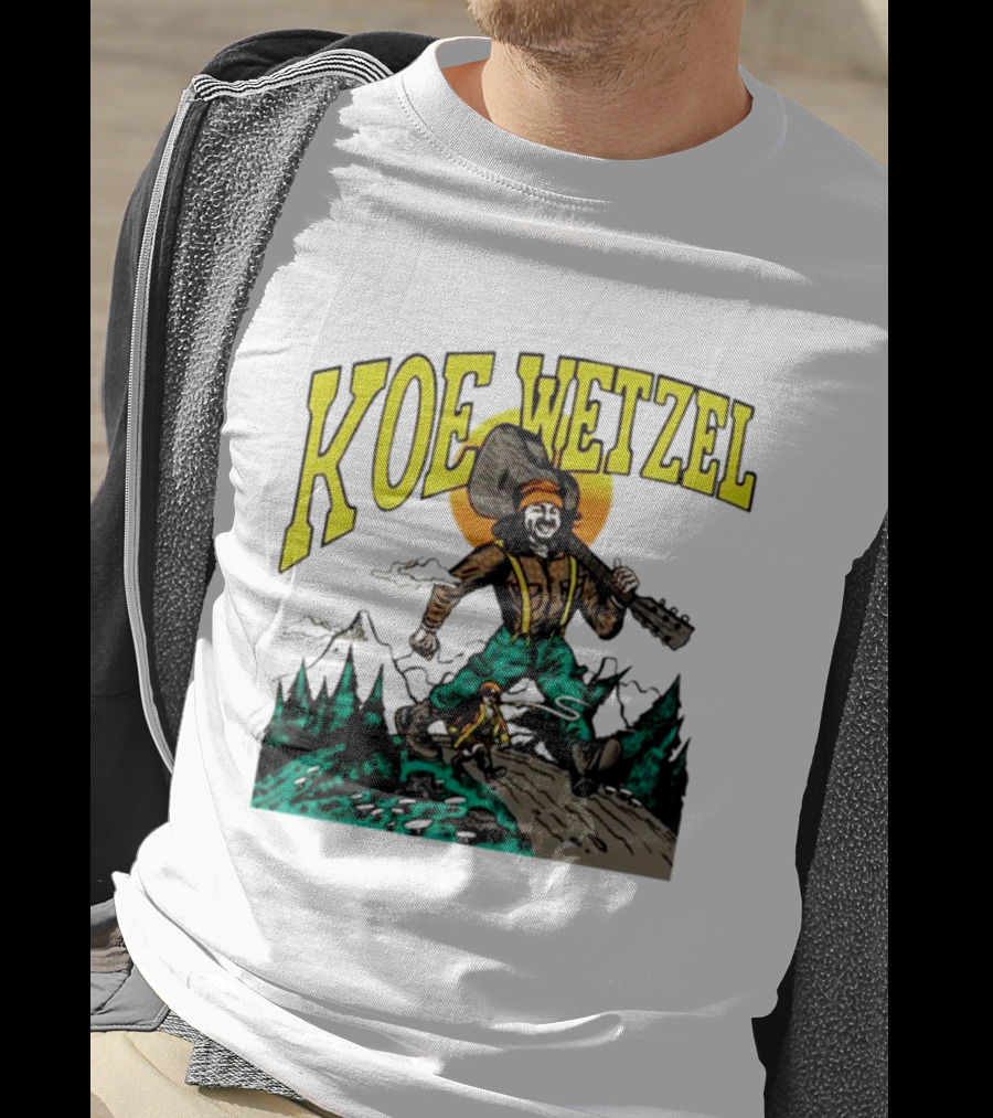 Koe Wetzel Koe Bunyan Lumberjack With Guitar And Dog In Mountain Scene T-Shirt