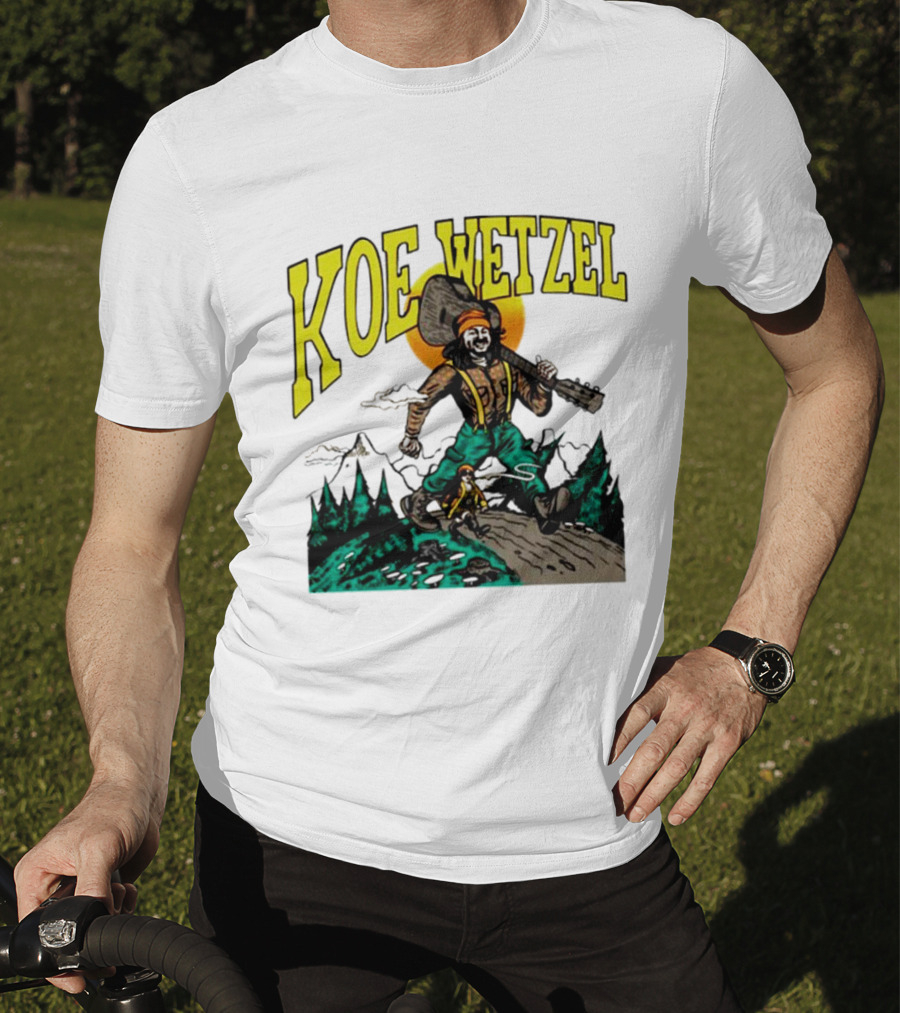 Koe Wetzel Koe Bunyan Lumberjack With Guitar And Dog In Mountain Scene T-Shirt