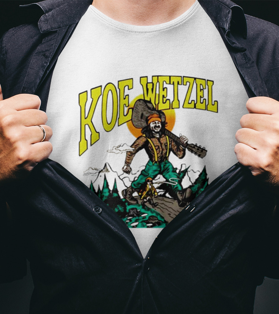 Koe Wetzel Koe Bunyan Lumberjack With Guitar And Dog In Mountain Scene T-Shirt