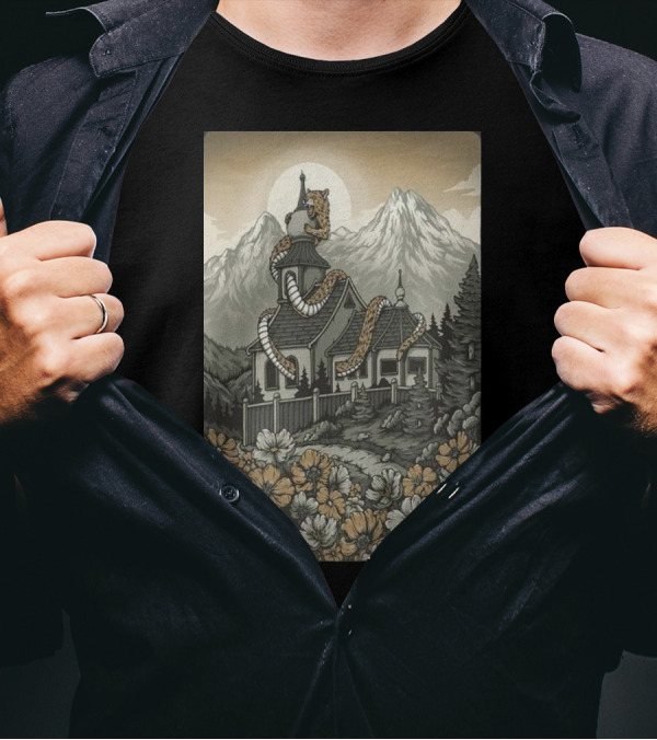 Dave Matthews Band April 17 Snake And House With Mountain Background T-Shirt