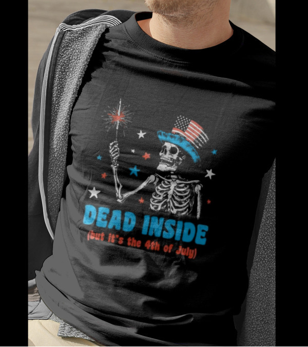 Dead Inside Skeleton With Sparkler And Patriotic Hat Celebrating The 4th Of July T-Shirt