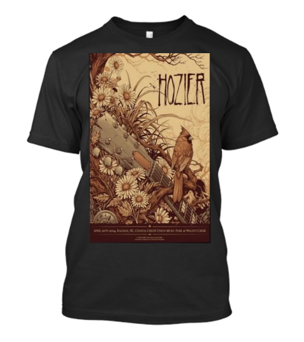 Hozier Concert Poster April 20th 2024 Raleigh NC Coastal Credit Union Music Park At Walnut Creek T-Shirt