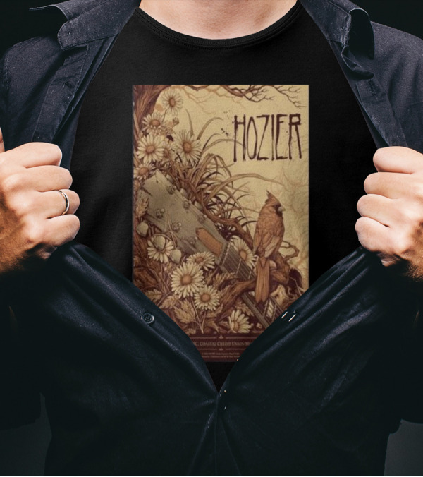 Hozier Concert Poster April 20th 2024 Raleigh NC Coastal Credit Union Music Park At Walnut Creek T-Shirt