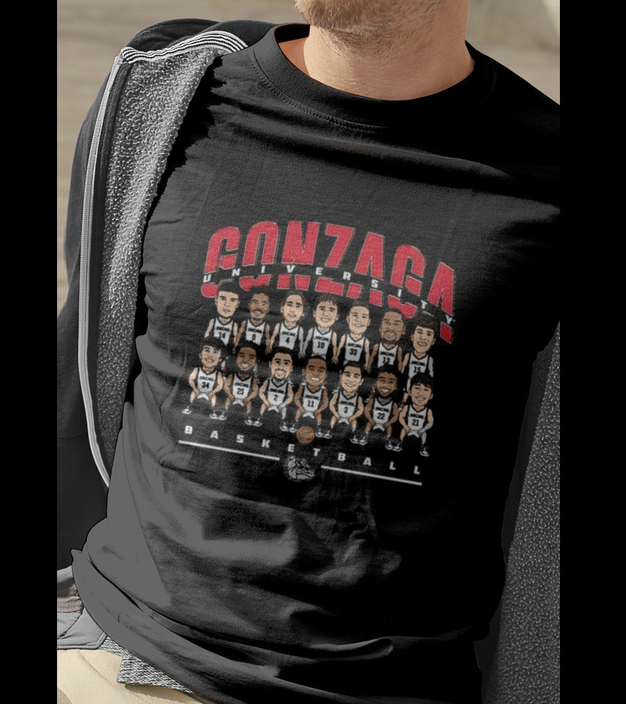 Gonzaga University Basketball Team Caricature With Bulldog T-Shirt