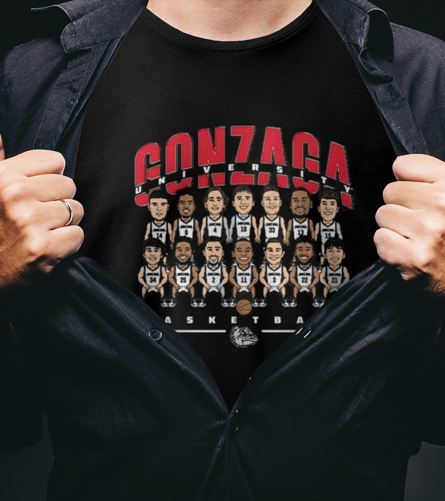 Gonzaga University Basketball Team Caricature With Bulldog T-Shirt