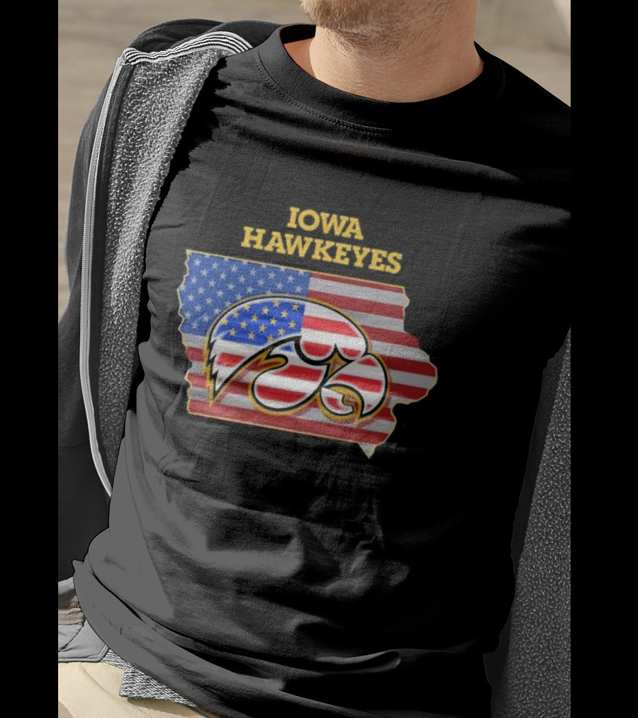 Iowa Hawkeyes American Flag Map T-Shirt