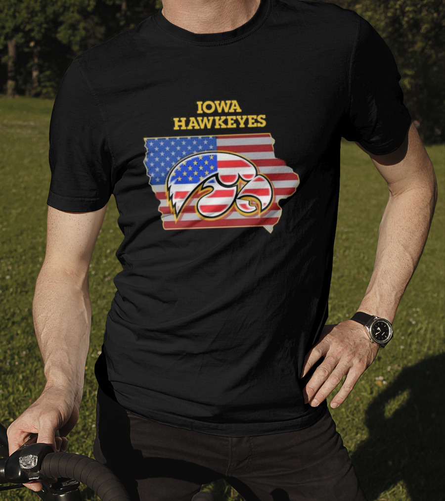 Iowa Hawkeyes American Flag Map T-Shirt