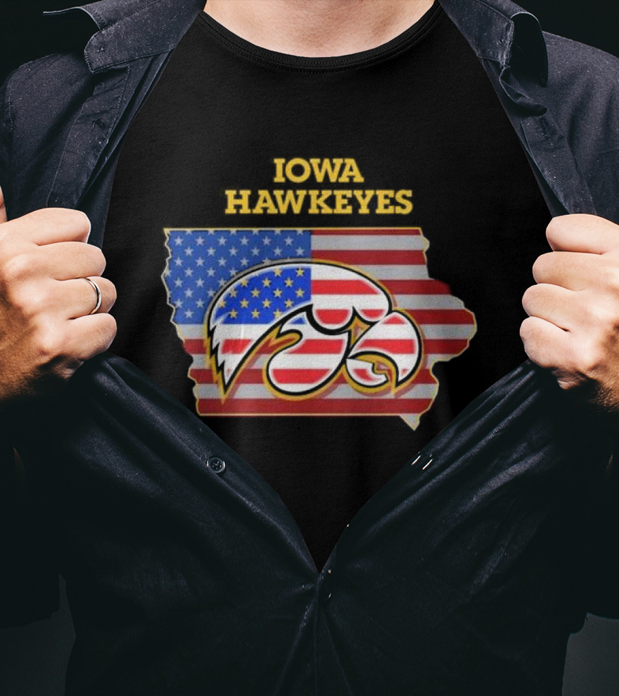 Iowa Hawkeyes American Flag Map T-Shirt