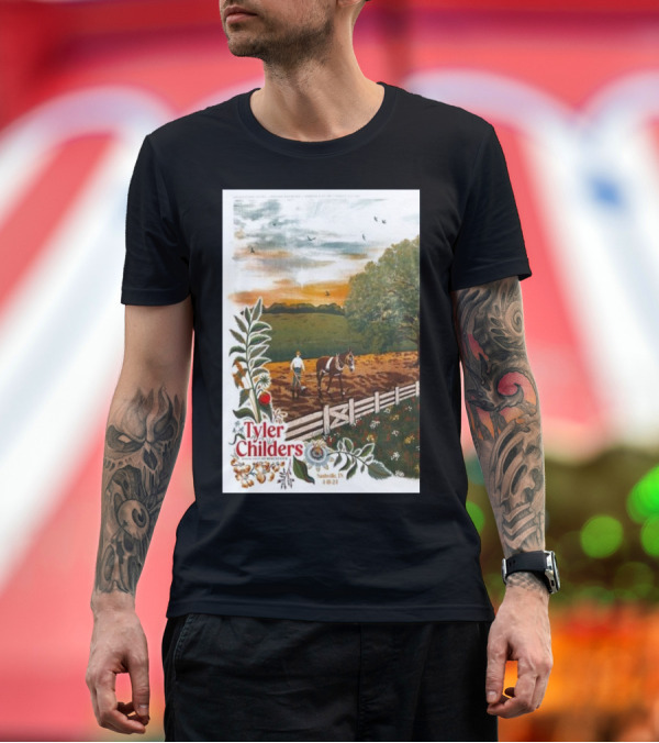 Premium T-Shirt: Tyler Childers Nashville TN 4 18 23 Horse Farm Scene with Flowers T-Shirt Tyler Childers Nashville TN 4 18 23 Horse Farm Scene with Flowers T-Shirt