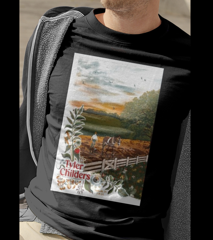 Tyler Childers Nashville TN 4 18 23 Horse Farm Scene With Flowers T-Shirt