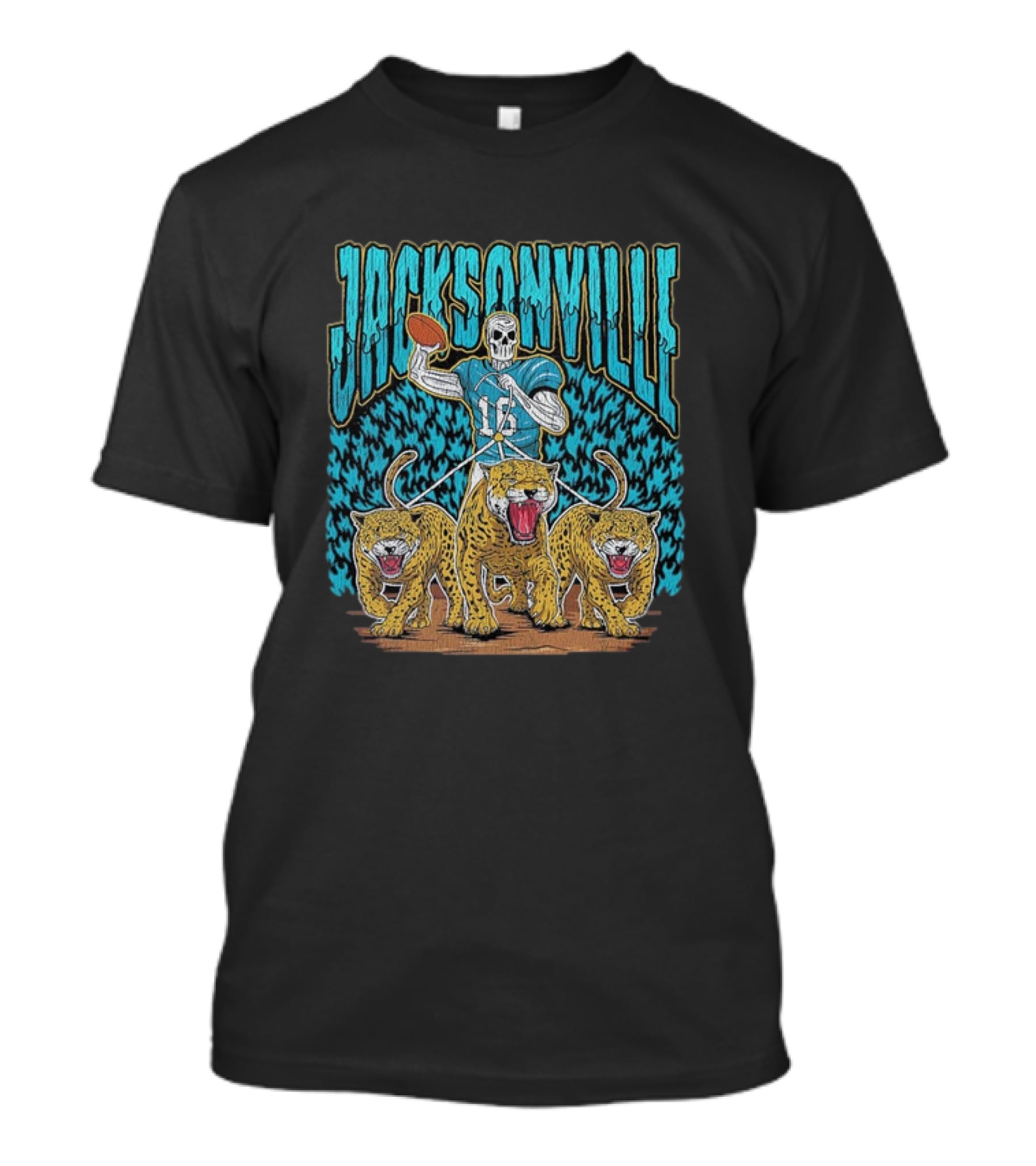 Jacksonville Jaguars Skeleton With Football And Three Jaguars Vintage T-Shirt