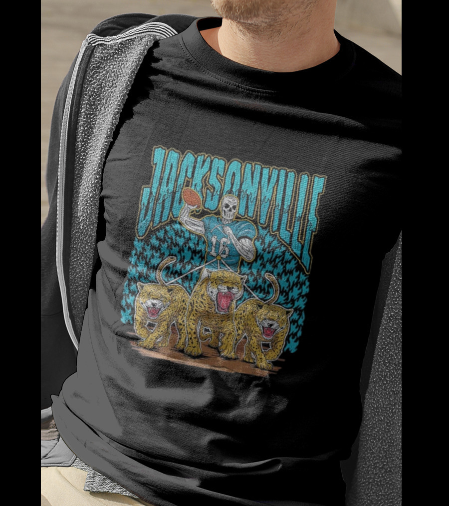 Jacksonville Jaguars Skeleton With Football And Three Jaguars Vintage T-Shirt