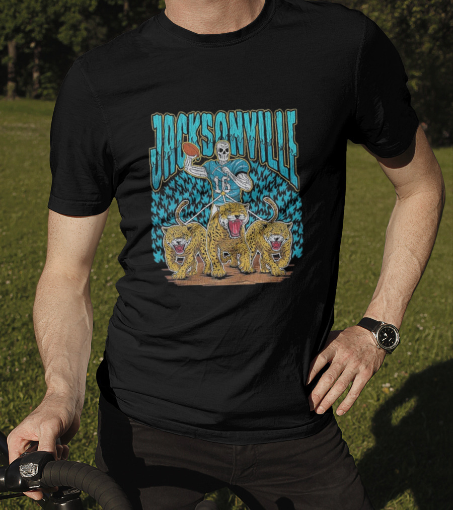 Jacksonville Jaguars Skeleton With Football And Three Jaguars Vintage T-Shirt