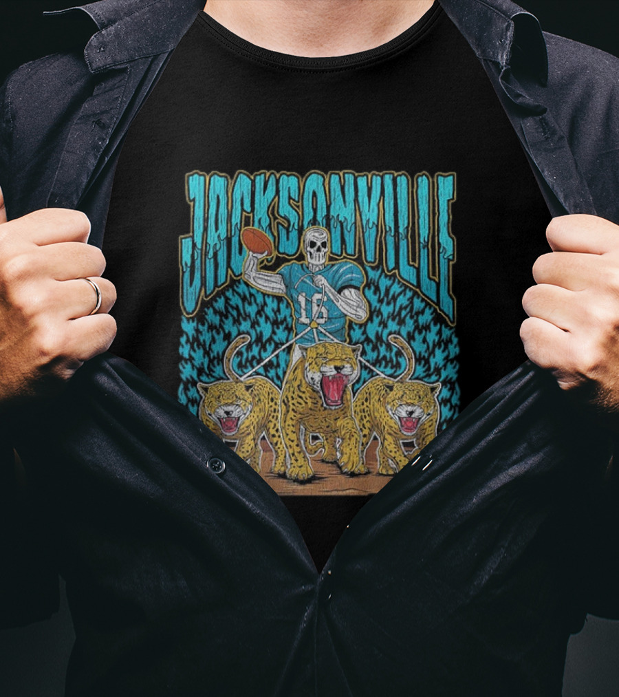 Jacksonville Jaguars Skeleton With Football And Three Jaguars Vintage T-Shirt