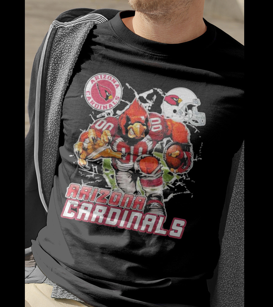 Arizona Cardinals Mascot Breaking Through Wall Vintage Football Helmet T-Shirt