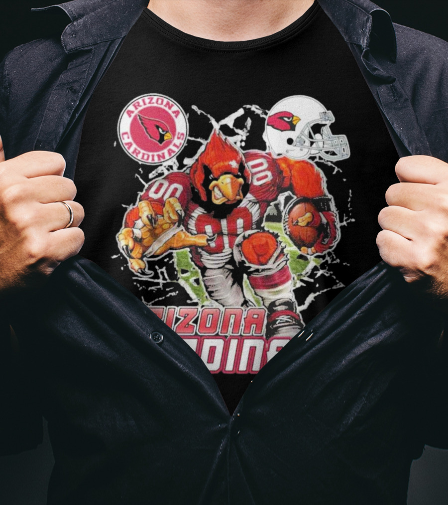 Arizona Cardinals Mascot Breaking Through Wall Vintage Football Helmet T-Shirt