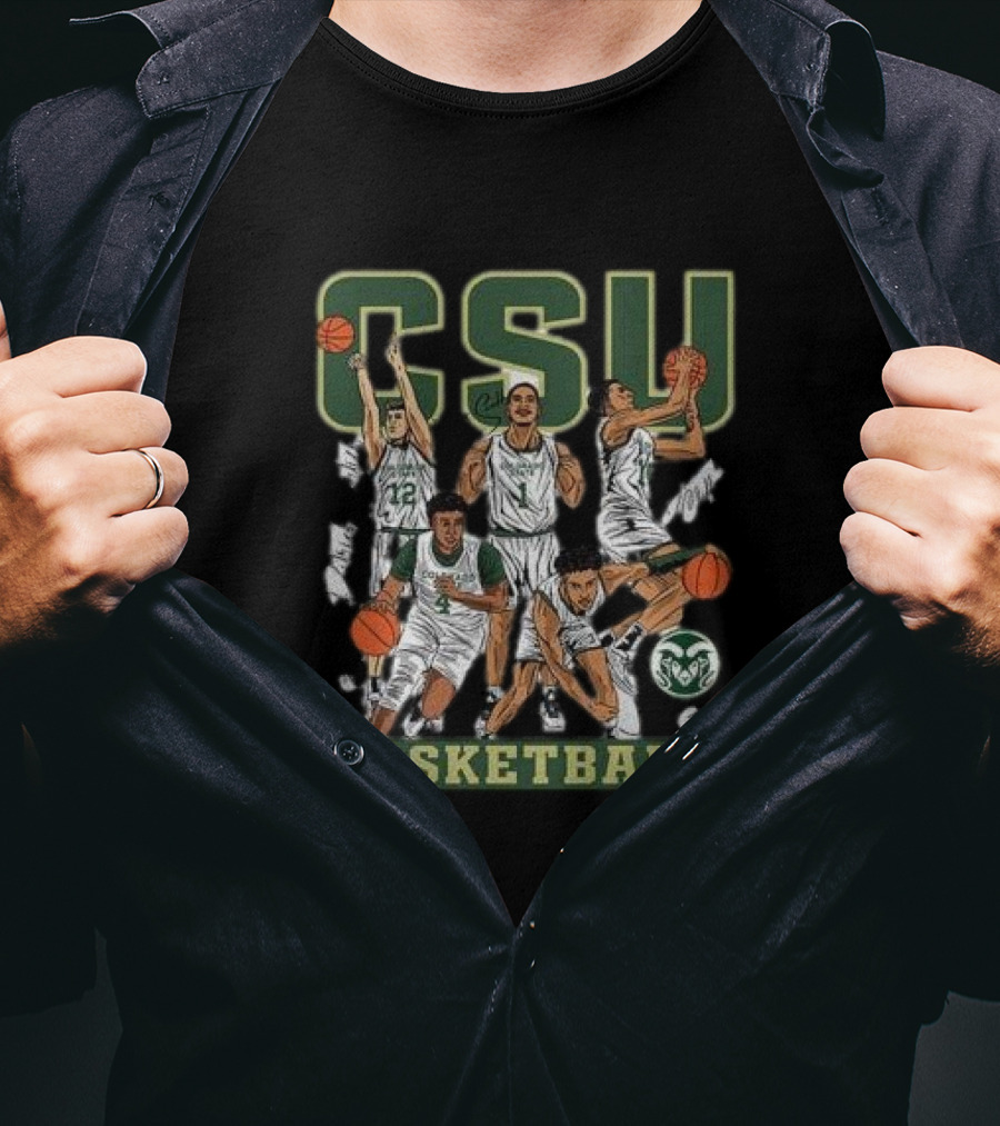 CSU Basketball Starting Five Action Illustration Colorado State NCAA Team T-Shirt