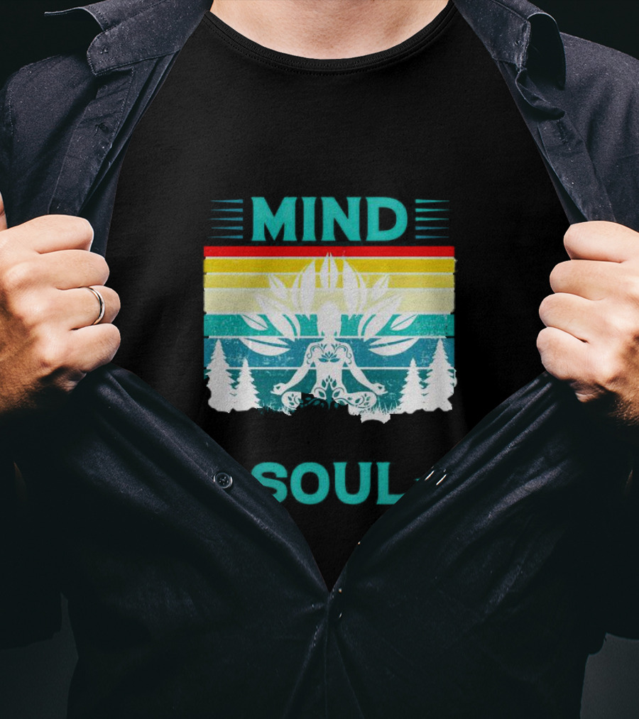 LOSE YOUR MIND FIND YOUR SOUL Yoga Meditation Retro Vintage Rainbow Pine Trees T-Shirt