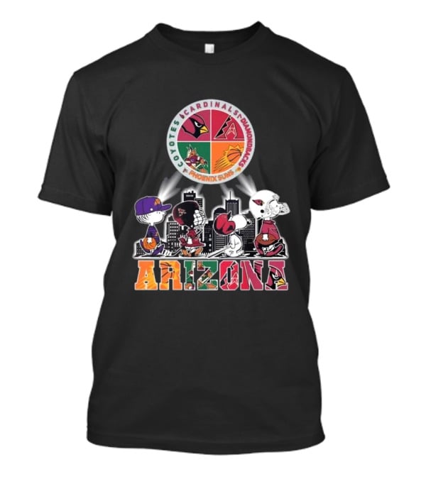 Snoopy Arizona Coyotes Cardinals Diamondbacks Phoenix Suns Peanuts Characters City Skyline T-Shirt