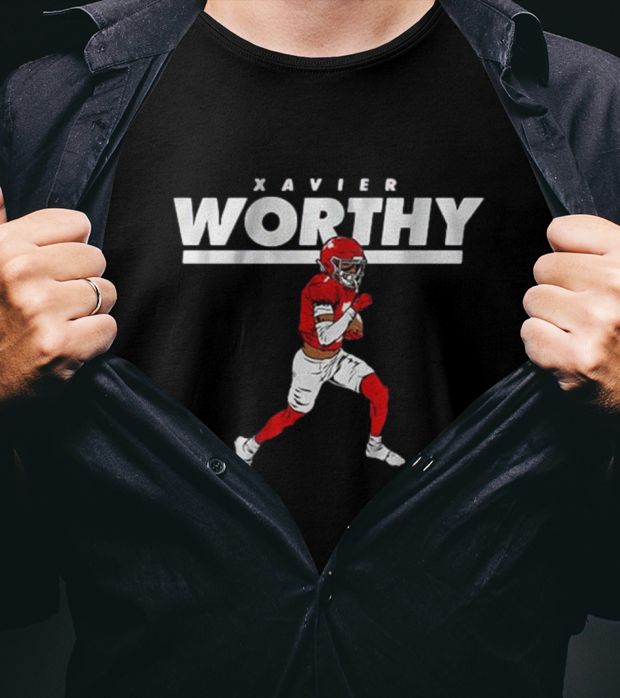 Xavier Worthy Football Illustration We’re Not Worthy T-Shirt