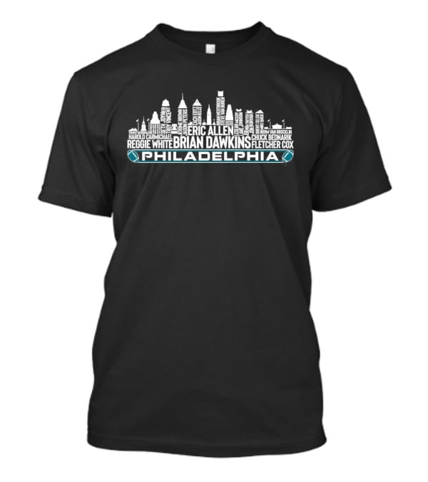 Philadelphia Eagles Football Team Legends Brian Dawkins City Skyline T-Shirt