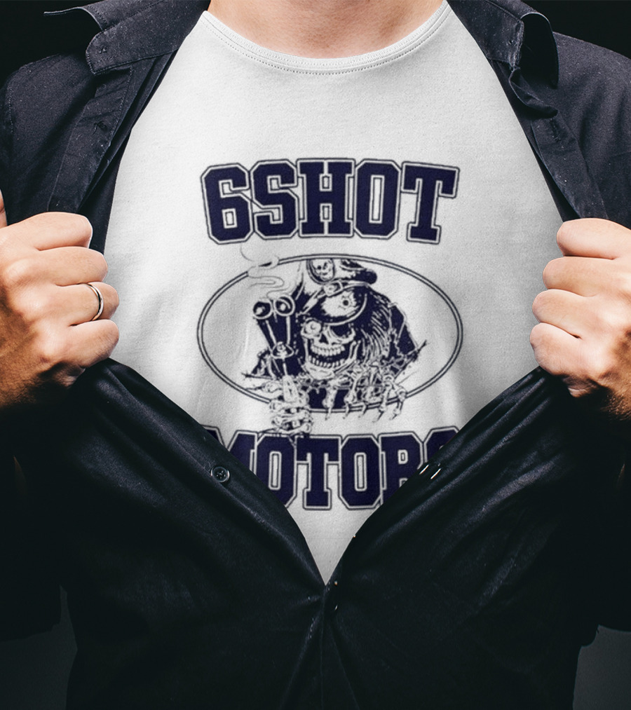 6Shot Motors Smoking Skull With Guns T-Shirt