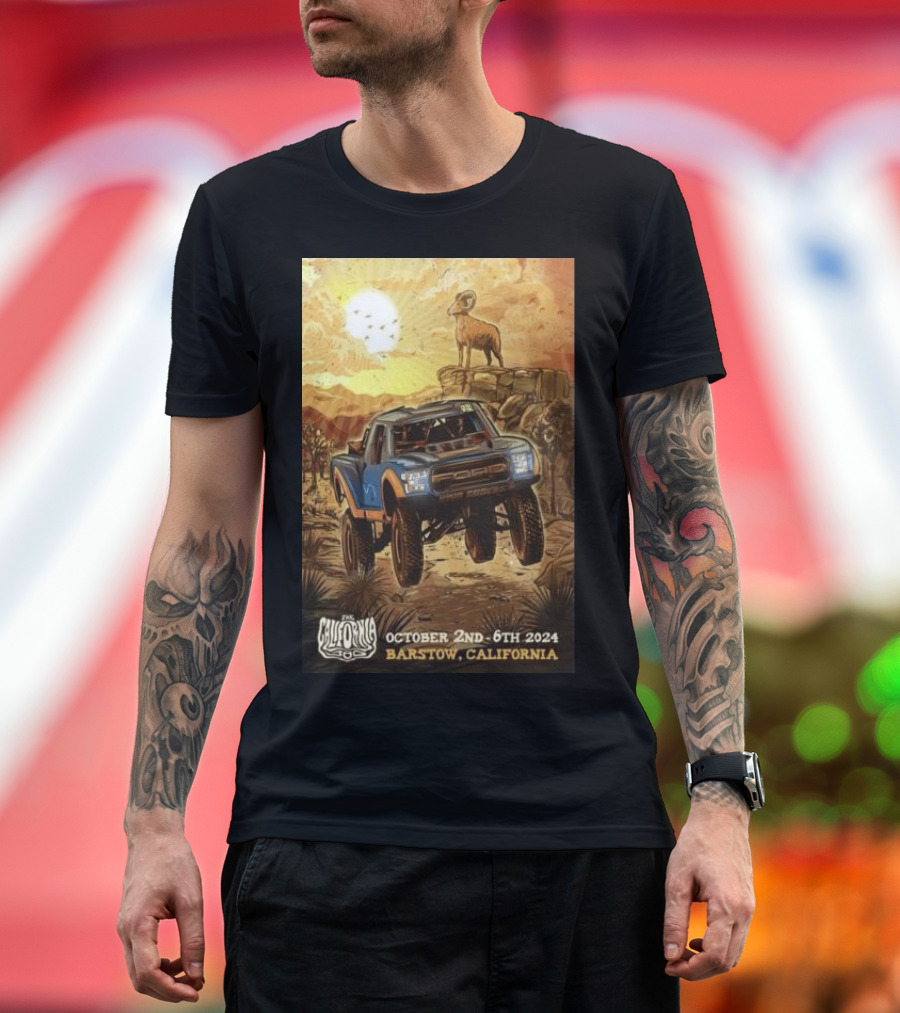 The California 300 October 2nd-6th 2024 Off-Road Racing Event Barstow California Desert Sunset with Ram and Truck T-Shirt
