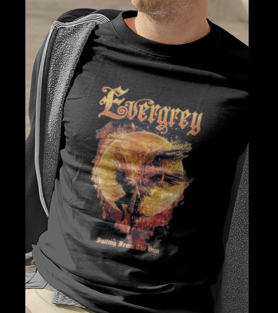 Evergrey Falling From The Sun Celestial Figure And Fiery Orb T-Shirt
