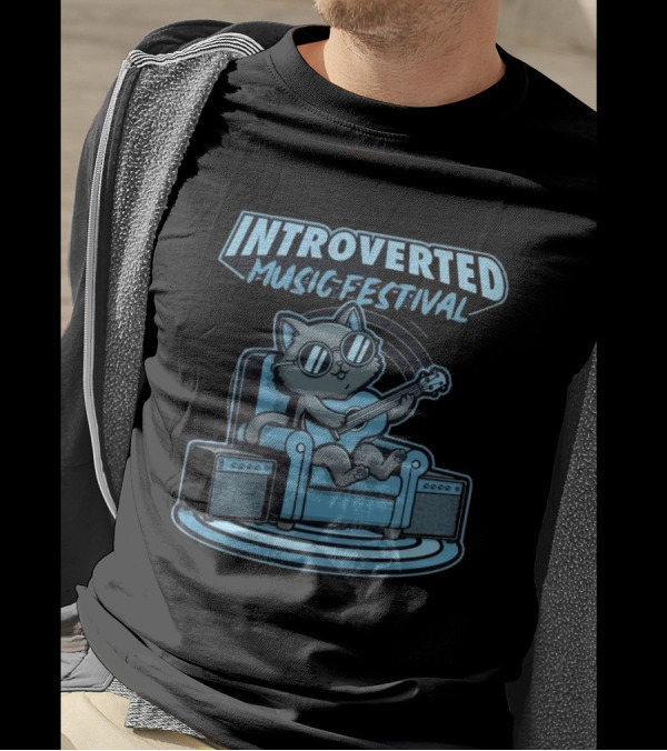 Introverted Music Festival Cat Playing Guitar On Couch With Amplifier T-Shirt