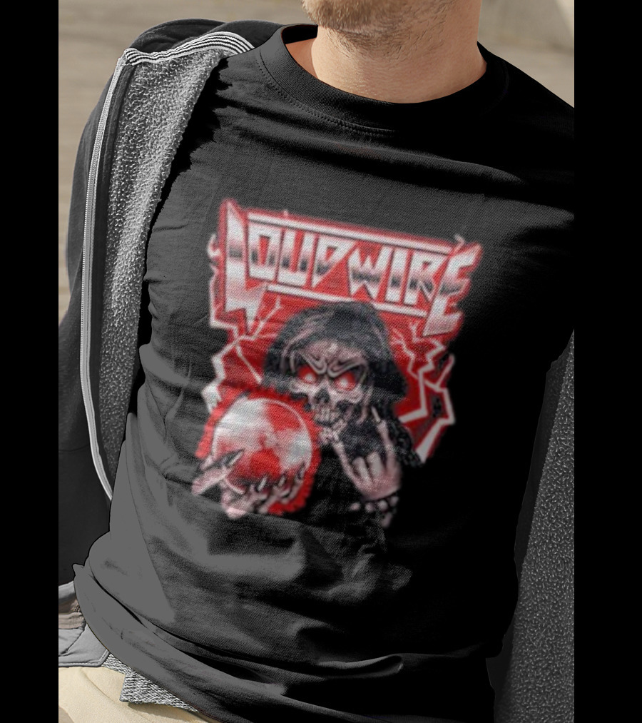 Loudwire 80s Metal Skull And Lightning Sphere Rock Hand T-Shirt